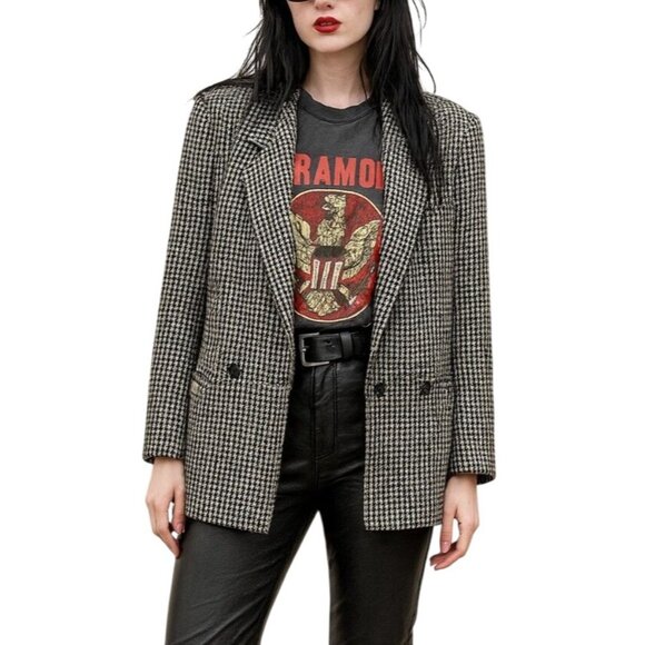 Vintage Sasson Houndstooth Power Blazer Double Breasted Structured Jacket - Picture 15 of 15